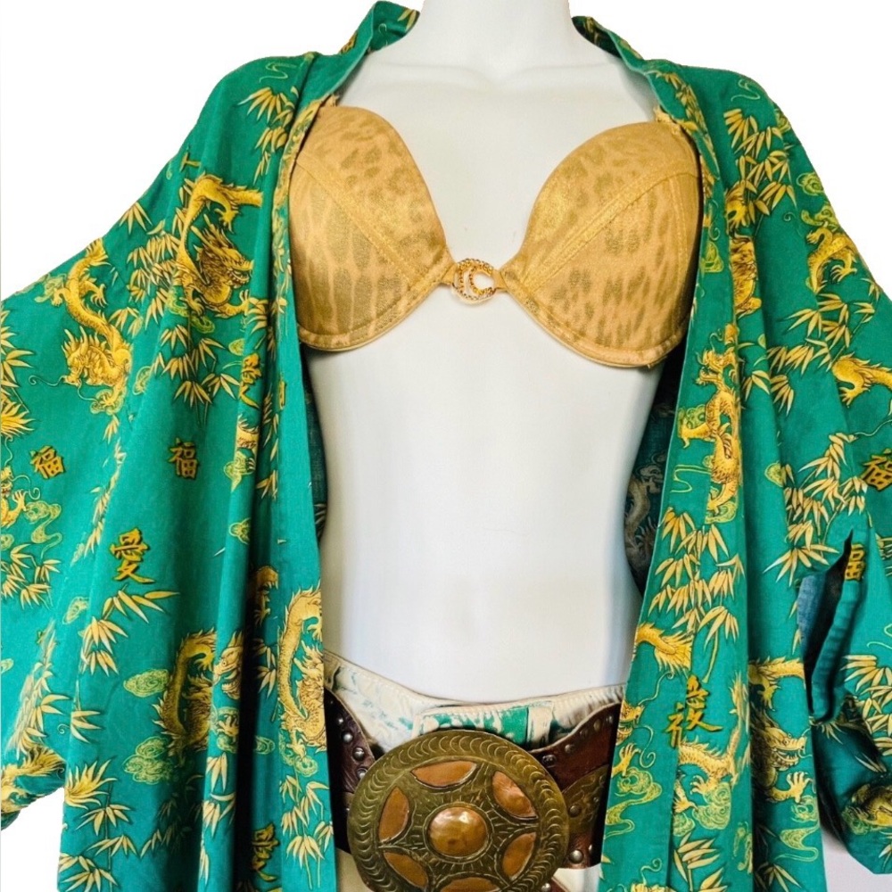 ROBERTO CAVALLI Gold LEOPARD Print and RHINESTONE Logo BRA NWOT Size 42